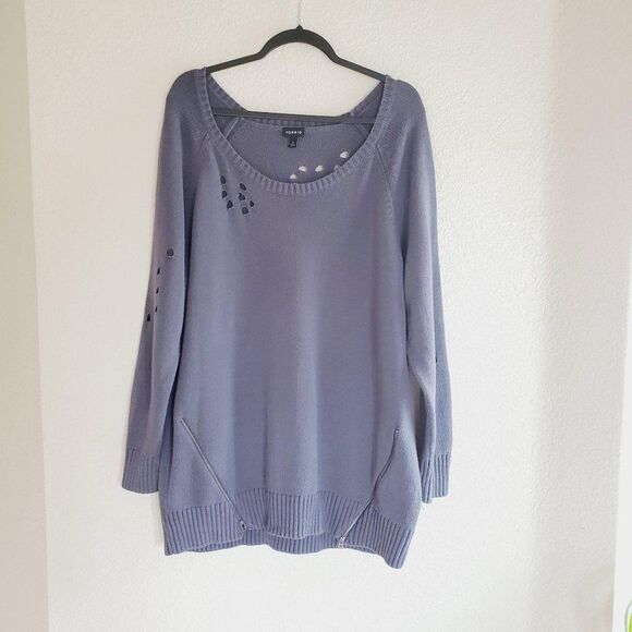 Torrid Womens Sweater Grey 3XL Knit Distressed Zip Sides Plus Size Boat Neck - Picture 4 of 8